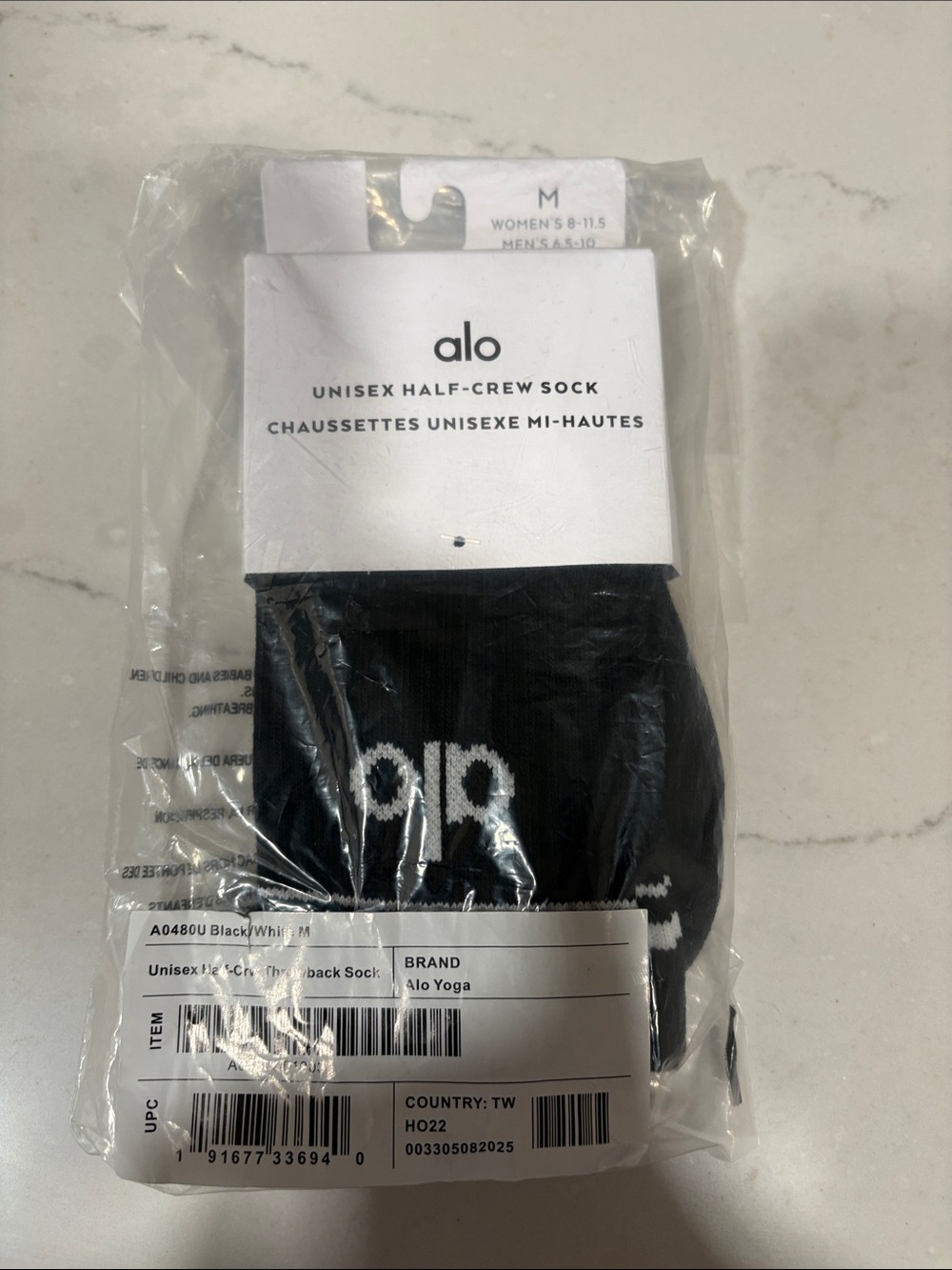 ALO Yoga Black and White Unisex Half-Crew Socks